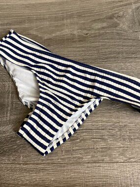 NWT Xhilaration Striped Cheeky Bikini Bottoms Blue White Ruched Swim Sz Small